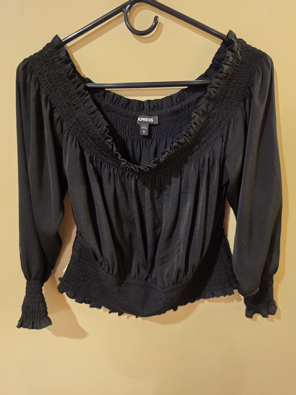 Express Off-Shoulder Black Smocked Blouse
